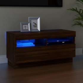 Mueble de TV con luces LED color roble marrón 80x35x40 cm