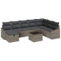 Conjunto de sofá de jardín con cojín 9 pcs Gris Poliratán
