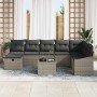Conjunto de sofá de jardín con cojín 9 pcs Gris Poliratán