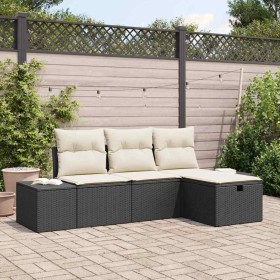 Conjunto de sofá de jardín con cojín 4 pcs Negro Poliratán