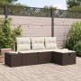 Conjunto de sofá de jardín con cojín 4 pcs Marrón Poliratán