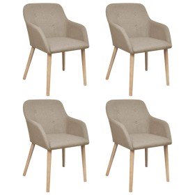 Sillas de comedor 4 uds tela y madera maciza de roble beige Sillas de comedor 4 uds tela y madera maciza de roble beige