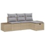 Conjunto de sofá de jardín con cojín 4 pcs Beige Poliratán