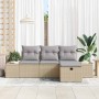 Conjunto de sofá de jardín con cojín 4 pcs Beige Poliratán