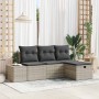 Conjunto de sofá de jardín con cojín 4 pcs Gris claro Poliratán