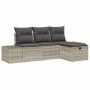 Conjunto de sofá de jardín con cojín 4 pcs Gris claro Poliratán