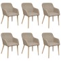 Sillas de comedor 6 uds tela y madera maciza de roble beige