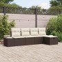 Conjunto de sofá de jardín con cojín 5 pcs Marrón Poliratán