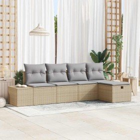 Conjunto de sofá de jardín con cojín 5 pcs Beige Poliratán