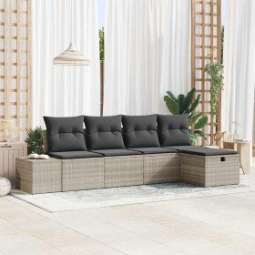 Conjunto de sofá de jardín con cojín 5 pcs Gris claro Poliratán