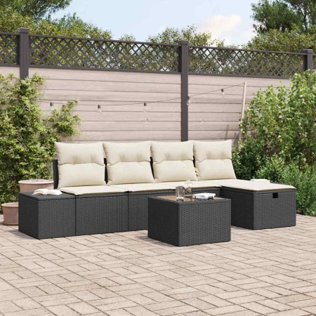 Conjunto de sofá de jardín con cojín 6 pcs Negro Poliratán