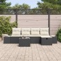 Conjunto de sofá de jardín con cojín 6 pcs Negro Poliratán