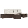 Conjunto de sofá de jardín con cojín 6 pcs Marrón Poliratán