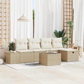Conjunto de sofá de jardín con cojín 6 pcs Beige Poliratán