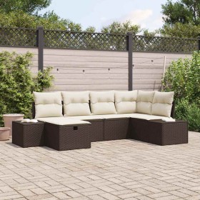 Conjunto de sofá de jardín con cojín 6 pcs Marrón Poliratán