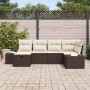 Conjunto de sofá de jardín con cojín 6 pcs Marrón Poliratán
