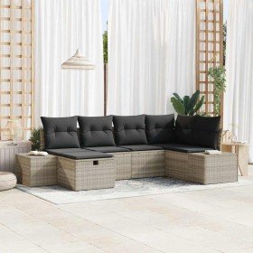Conjunto de sofá de jardín con cojín 6 pcs Gris claro Poliratán