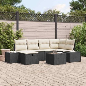 Conjunto de sofá de jardín con cojín 7 pcs Negro Poliratán