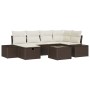 Conjunto de sofá de jardín con cojín 7 pcs Marrón Poliratán