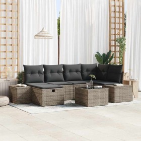 Conjunto de sofá de jardín con cojín 7 pcs Gris Poliratán