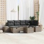Conjunto de sofá de jardín con cojín 7 pcs Gris Poliratán