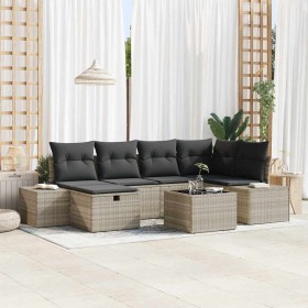 Conjunto de sofá de jardín con cojín 7 pcs Gris claro Poliratán