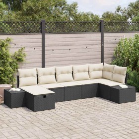 Conjunto de sofá de jardín con cojín 7 pcs Negro Poliratán