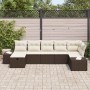 Conjunto de sofá de jardín con cojín 7 pcs Marrón Poliratán
