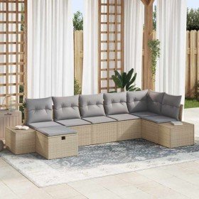 Conjunto de sofá de jardín con cojín 7 pcs Beige Poliratán