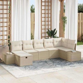 Conjunto de sofá de jardín con cojín 7 pcs Beige Poliratán