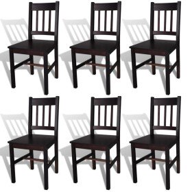 Sillas de comedor 6 unidades madera de pino marrón oscuro Sillas de comedor 6 unidades madera de pino marrón oscuro