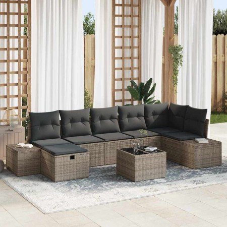 Conjunto de sofá de jardín con cojín 8 pcs Gris Poliratán