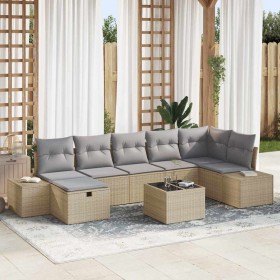 Conjunto de sofá de jardín con cojín 8 pcs Beige Poliratán