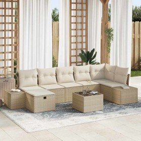 Conjunto de sofá de jardín con cojín 8 pcs Beige Poliratán