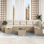 Conjunto de sofá de jardín con cojín 8 pcs Beige Poliratán