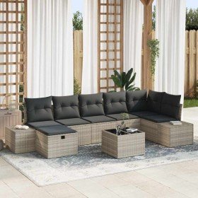 Conjunto de sofá de jardín con cojín 8 pcs Gris claro Poliratán