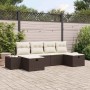 Conjunto de sofá de jardín con cojín 6 pcs Marrón Poliratán