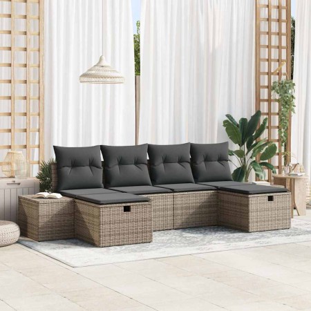 Conjunto de sofá de jardín con cojín 6 pcs Gris Poliratán