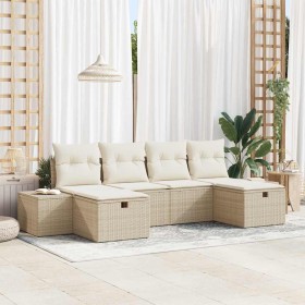 Conjunto de sofá de jardín con cojín 6 pcs Beige Poliratán