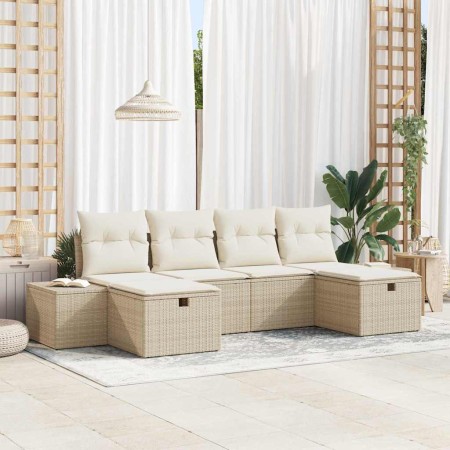 Conjunto de sofá de jardín con cojín 6 pcs Beige Poliratán