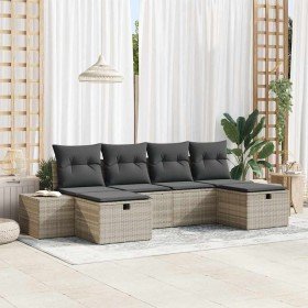 Conjunto de sofá de jardín con cojín 6 pcs Gris claro Poliratán Conjunto de sofá de jardín con cojín 6 pcs Gris claro Poliratán
