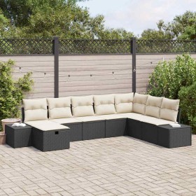 Conjunto de sofá de jardín con cojín 8 pcs Negro Poliratán
