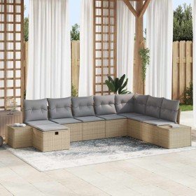 Conjunto de sofá de jardín con cojín 8 pcs Beige Poliratán