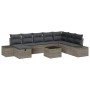 Conjunto de sofá de jardín con cojín 9 pcs Gris Poliratán