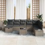 Conjunto de sofá de jardín con cojín 9 pcs Gris Poliratán