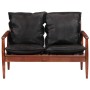 2 seater sofa solid acacia wood and black genuine leather by vidaXL, Sofas - Ref: Foro24-340924, Price: 322,09 €, Discount: %