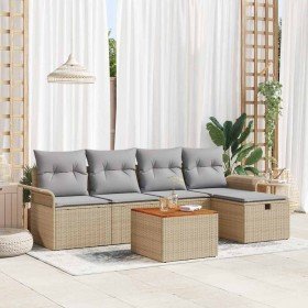 Conjunto de sofá de jardín 6 pcs Beige Poliratán Conjunto de sofá de jardín 6 pcs Beige Poliratán