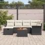 Conjunto de sofá de jardín con cojín 7 pcs Negro Poliratán