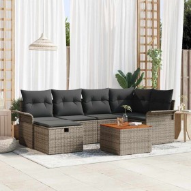 Conjunto de sofá de jardín con cojín 7 pcs Gris Poliratán