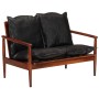 2 seater sofa solid acacia wood and black genuine leather by vidaXL, Sofas - Ref: Foro24-340924, Price: 322,09 €, Discount: %